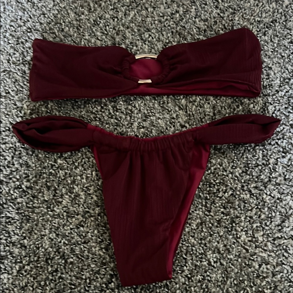 Burgundy Bandeau Bikini Set
